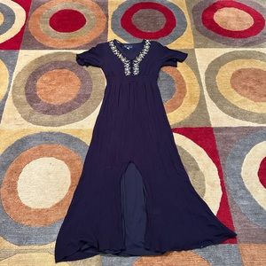 Blue Rain Francesca’s Boutique Navy Peasant Bohemian Short Sleeve Maxi Dress S